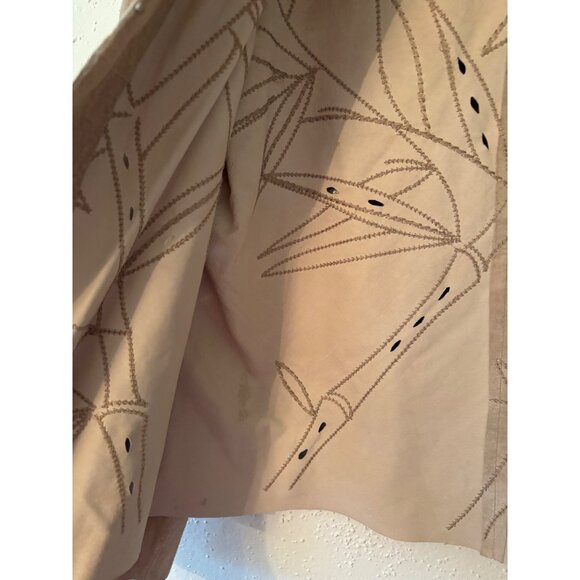 Vintage Fantazia Womens Beige Suede Jacket Embroidered Leaf Cutout Open Front - Picture 5 of 10